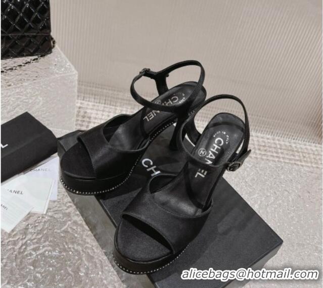 Good Looking Chanel Satin High Heel Sandals Black 719112