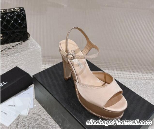 Luxurious Chanel Satin High Heel Sandals Nude 719113