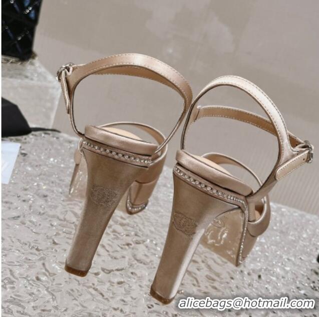 Luxurious Chanel Satin High Heel Sandals Nude 719113