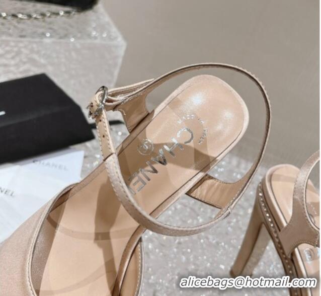 Luxurious Chanel Satin High Heel Sandals Nude 719113