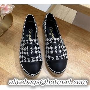 Luxury Chanel Houndtooth Tweed Espadrilles Black/White 719114