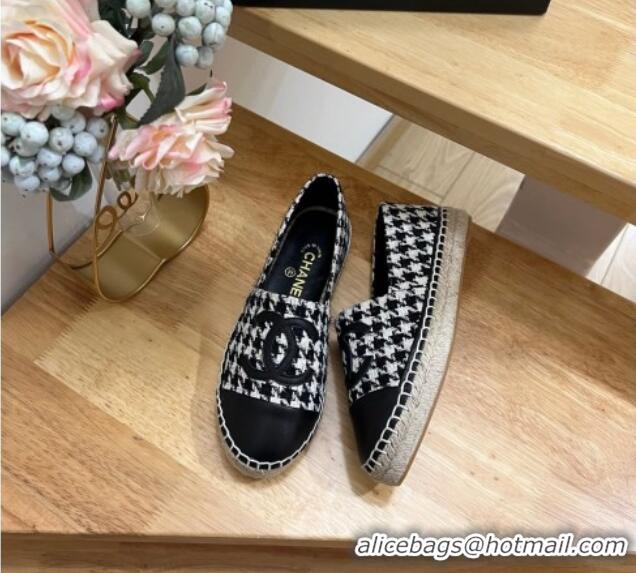 Luxury Chanel Houndtooth Tweed Espadrilles Black/White 719114