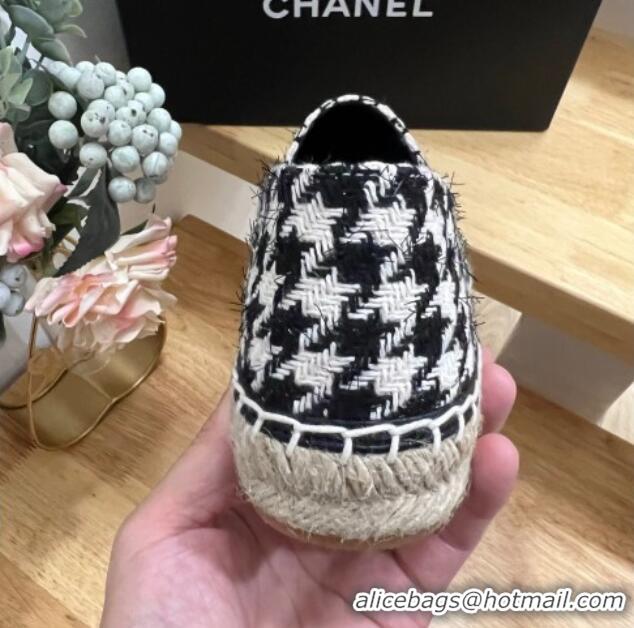 Luxury Chanel Houndtooth Tweed Espadrilles Black/White 719114