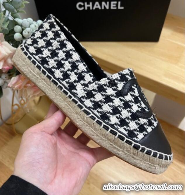 Luxury Chanel Houndtooth Tweed Espadrilles Black/White 719114