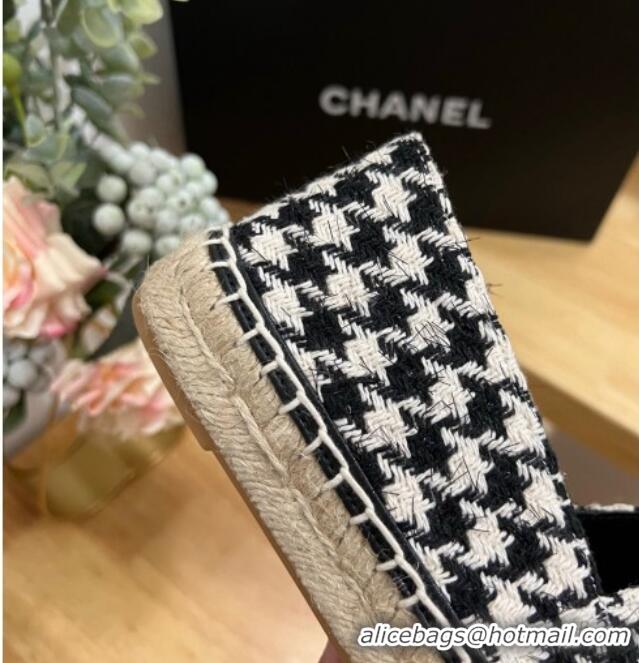 Luxury Chanel Houndtooth Tweed Espadrilles Black/White 719114