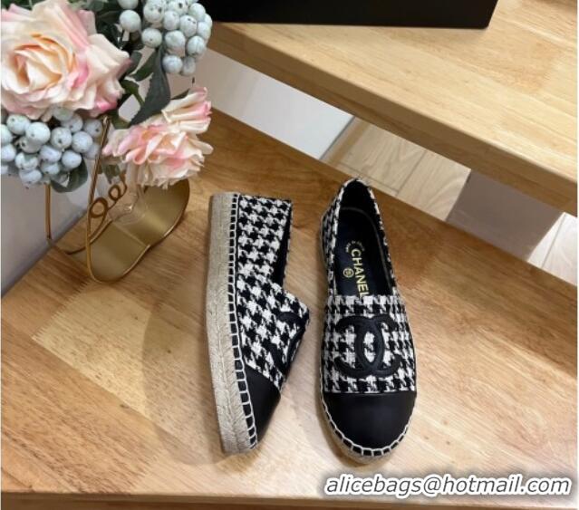 Luxury Chanel Houndtooth Tweed Espadrilles Black/White 719114