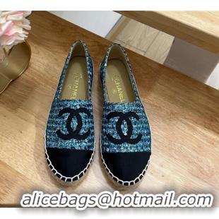 Unique Style Chanel Sequins Tweed Espadrilles Blue/Green 719116