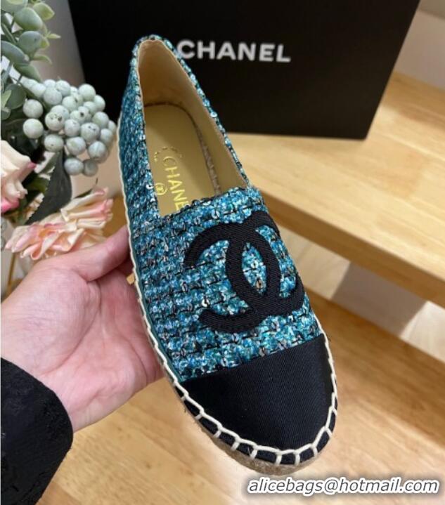 Unique Style Chanel Sequins Tweed Espadrilles Blue/Green 719116