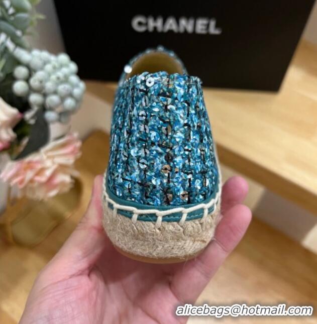 Unique Style Chanel Sequins Tweed Espadrilles Blue/Green 719116