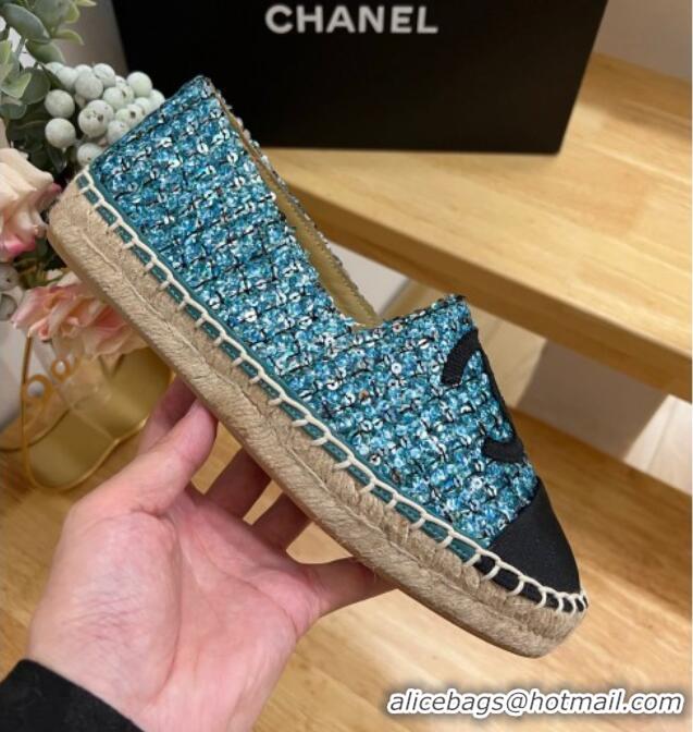 Unique Style Chanel Sequins Tweed Espadrilles Blue/Green 719116