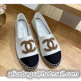 Luxury Discount Chanel Tweed Espadrilles White/Gold 719117