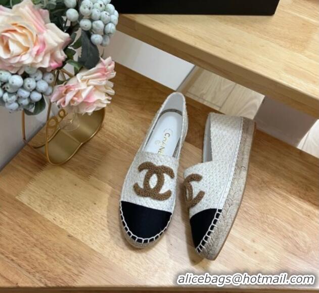 Luxury Discount Chanel Tweed Espadrilles White/Gold 719117