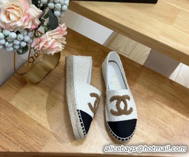 Luxury Discount Chanel Tweed Espadrilles White/Gold 719117