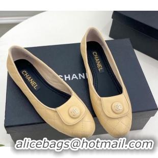 Good Looking Chanel Lambskin Ballet Flat with CC Foldover Yellow 719119