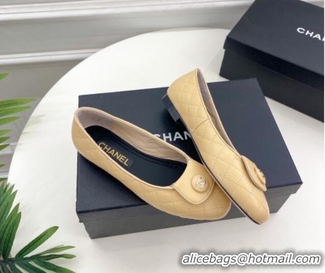 Good Looking Chanel Lambskin Ballet Flat with CC Foldover Yellow 719119