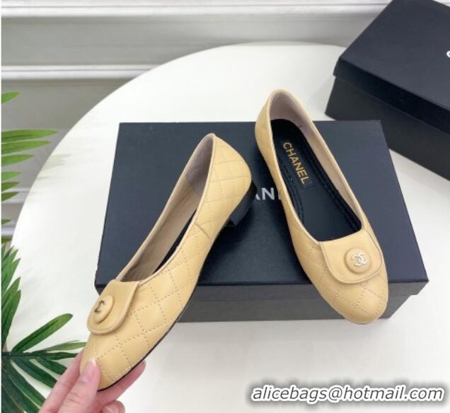 Good Looking Chanel Lambskin Ballet Flat with CC Foldover Yellow 719119