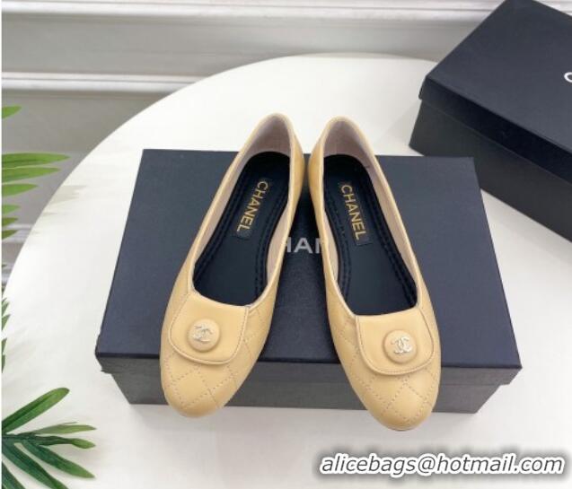 Good Looking Chanel Lambskin Ballet Flat with CC Foldover Yellow 719119