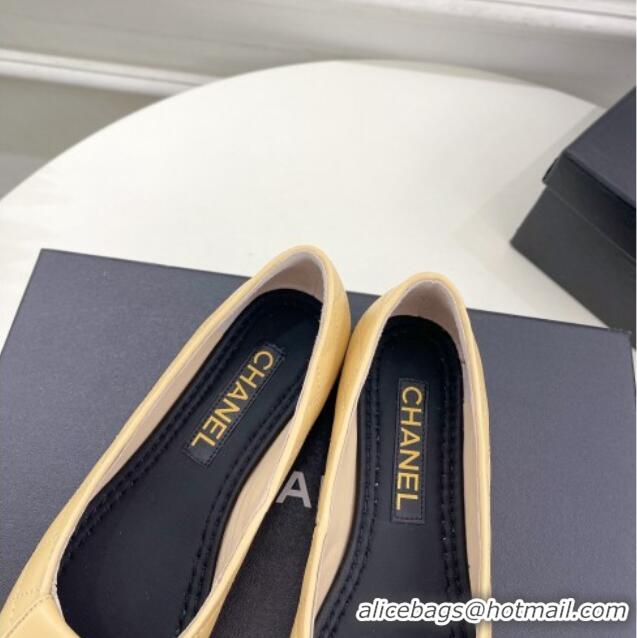 Good Looking Chanel Lambskin Ballet Flat with CC Foldover Yellow 719119