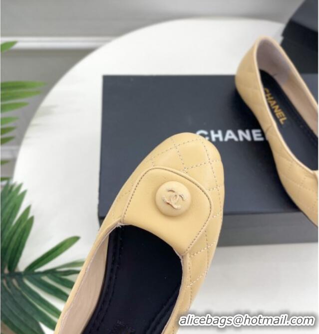 Good Looking Chanel Lambskin Ballet Flat with CC Foldover Yellow 719119