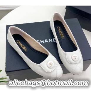 Top Design Chanel Lambskin Ballet Flat with CC Foldover White 719123