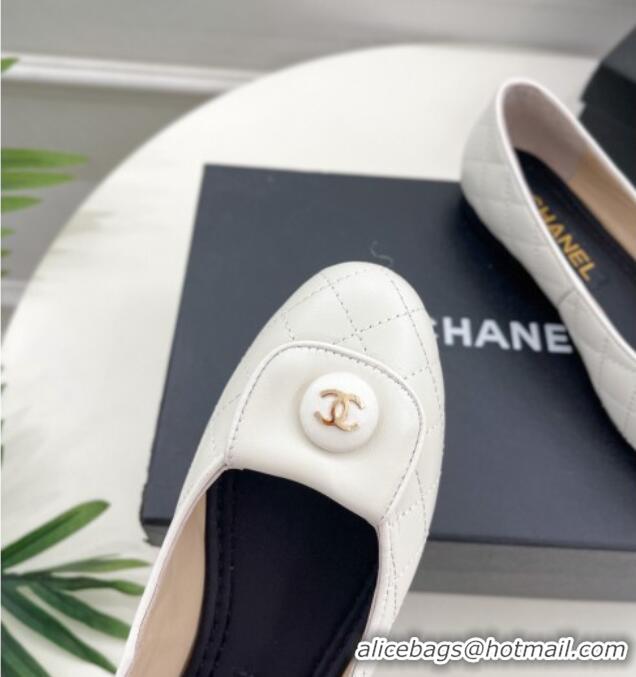 Top Design Chanel Lambskin Ballet Flat with CC Foldover White 719123