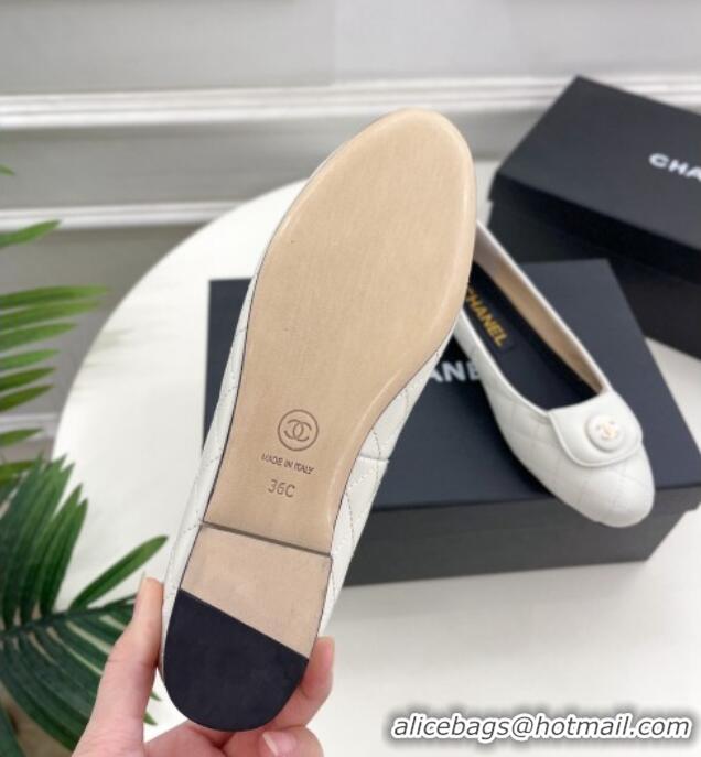 Top Design Chanel Lambskin Ballet Flat with CC Foldover White 719123