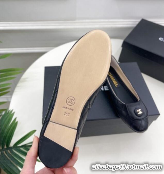 Durable Chanel Lambskin Ballet Flat with CC Foldover Black 719124