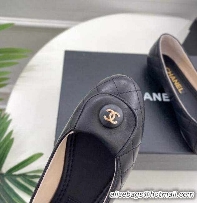 Durable Chanel Lambskin Ballet Flat with CC Foldover Black 719124