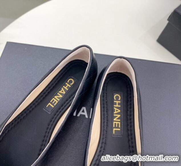 Durable Chanel Lambskin Ballet Flat with CC Foldover Black 719124