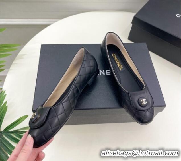 Durable Chanel Lambskin Ballet Flat with CC Foldover Black 719124