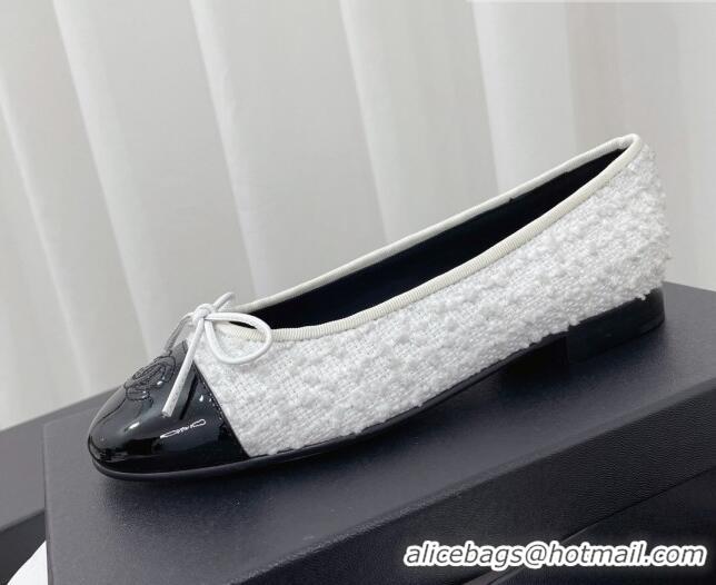 Cheap Price Chanel Classic Tweed and Patent Leather Ballerinas White/Black 724001