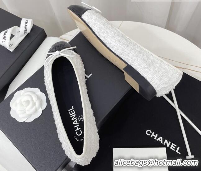 Cheap Price Chanel Classic Tweed and Patent Leather Ballerinas White/Black 724001