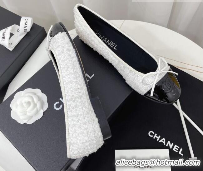 Cheap Price Chanel Classic Tweed and Patent Leather Ballerinas White/Black 724001