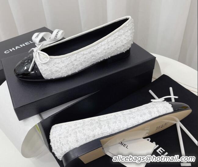 Cheap Price Chanel Classic Tweed and Patent Leather Ballerinas White/Black 724001