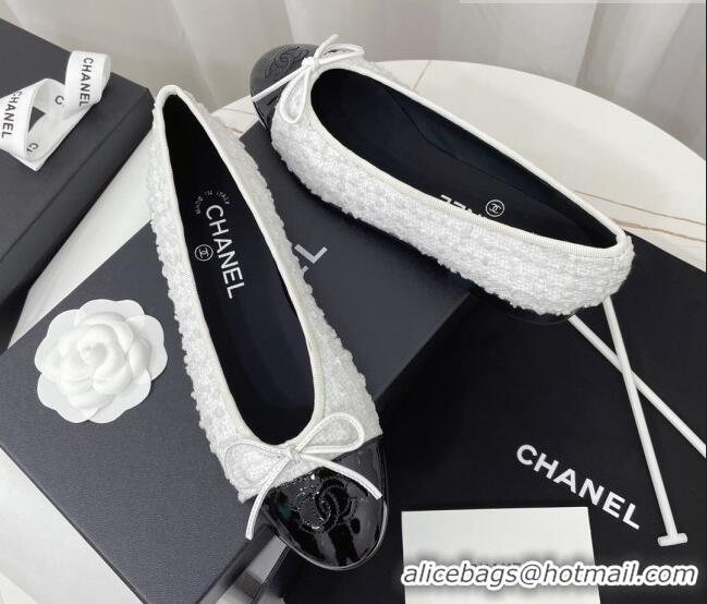 Cheap Price Chanel Classic Tweed and Patent Leather Ballerinas White/Black 724001