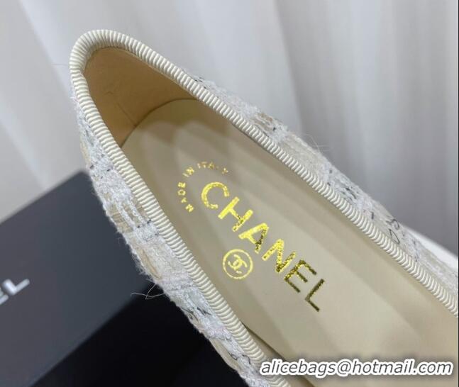 Best Grade Chanel Classic Tweed and Leather Ballerinas White/Beige/Black 724002