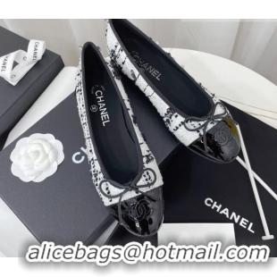 Sumptuous Chanel Classic Tweed and Patent Leather Ballerinas White/Black 724003