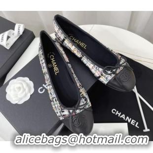 Good Quality Chanel Classic Tweed and Calfskin Ballerinas Black/Multicolor 724004