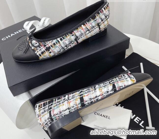 Good Quality Chanel Classic Tweed and Calfskin Ballerinas Black/Multicolor 724004