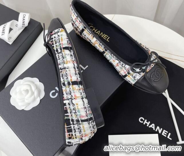 Good Quality Chanel Classic Tweed and Calfskin Ballerinas Black/Multicolor 724004