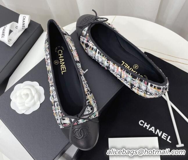 Good Quality Chanel Classic Tweed and Calfskin Ballerinas Black/Multicolor 724004