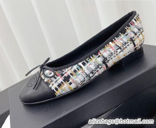 Good Quality Chanel Classic Tweed and Calfskin Ballerinas Black/Multicolor 724004