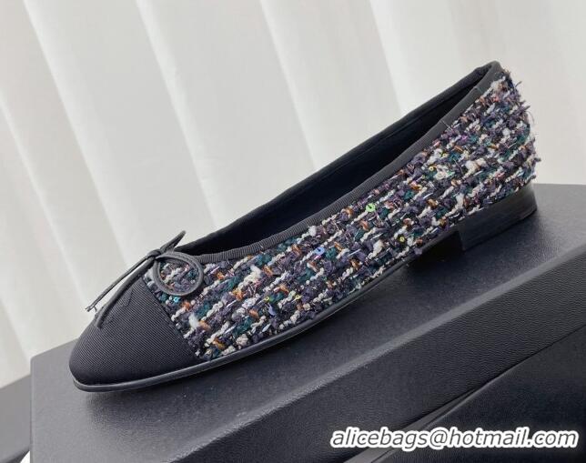 Stylish Chanel Classic Tweed and Fabric Ballerinas Black/Multicolor 724005