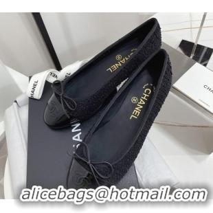 Good Quality Chanel Classic Tweed and Patent Leather Ballerinas All Black 724006