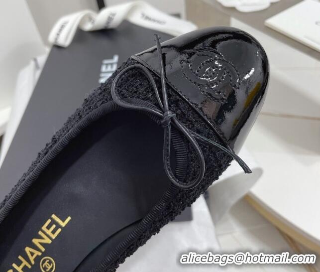 Good Quality Chanel Classic Tweed and Patent Leather Ballerinas All Black 724006