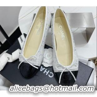 Grade Quality Chanel Classic Tweed and Patent Leather Ballerinas White/Black 724007