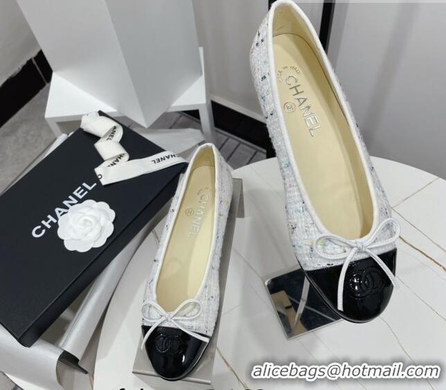 Grade Quality Chanel Classic Tweed and Patent Leather Ballerinas White/Black 724007