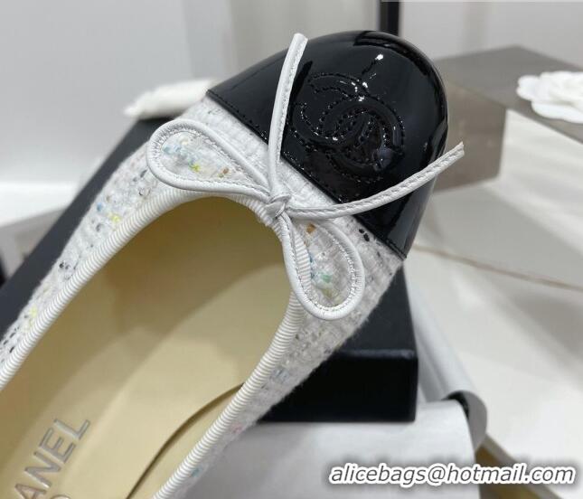 Grade Quality Chanel Classic Tweed and Patent Leather Ballerinas White/Black 724007