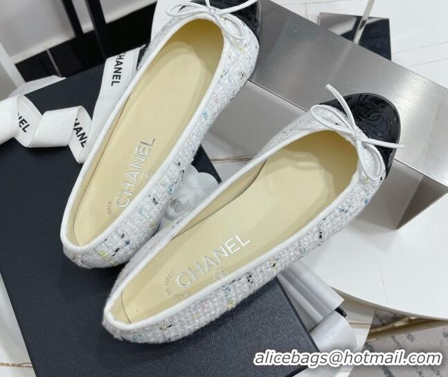 Grade Quality Chanel Classic Tweed and Patent Leather Ballerinas White/Black 724007