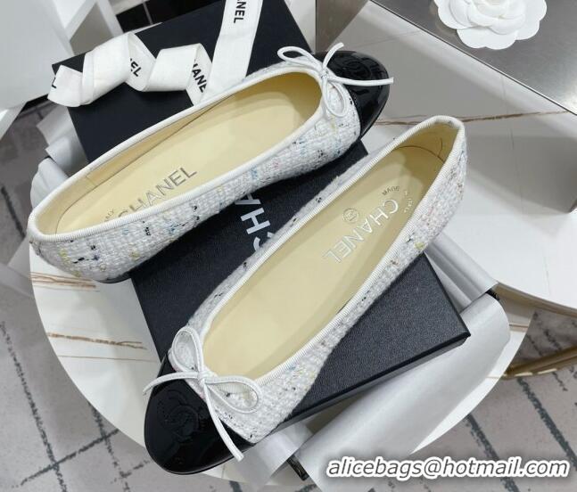 Grade Quality Chanel Classic Tweed and Patent Leather Ballerinas White/Black 724007